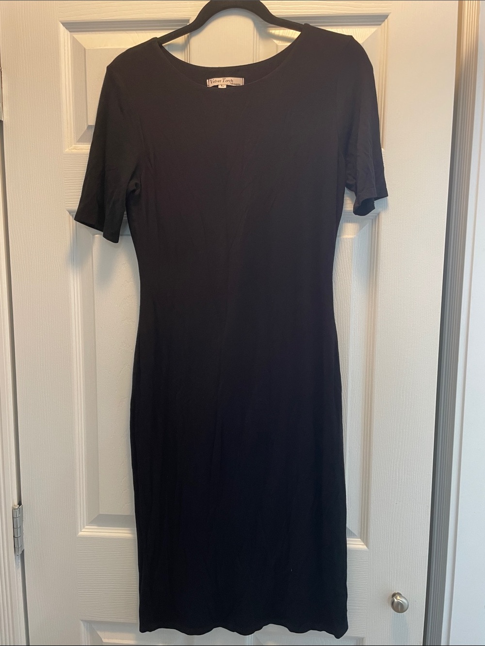 Velvet Torch Black Short Sleeve Midi Sheath Dress
